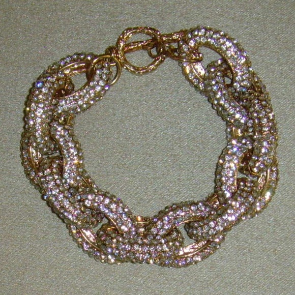 Brilliant Gold-Tone and Rhinestone Chain Link Bracelet - BLING! - Picture 2 of 11